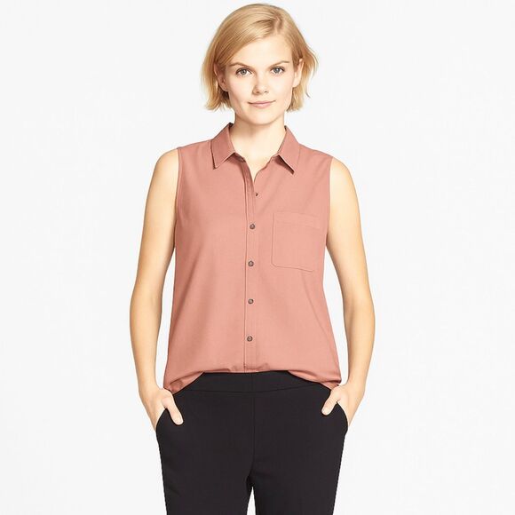 EUC Theory Yarine TS 100% Silk Sleeveless Blouse Deep Cameo Pink Small Workwear - Picture 1 of 16